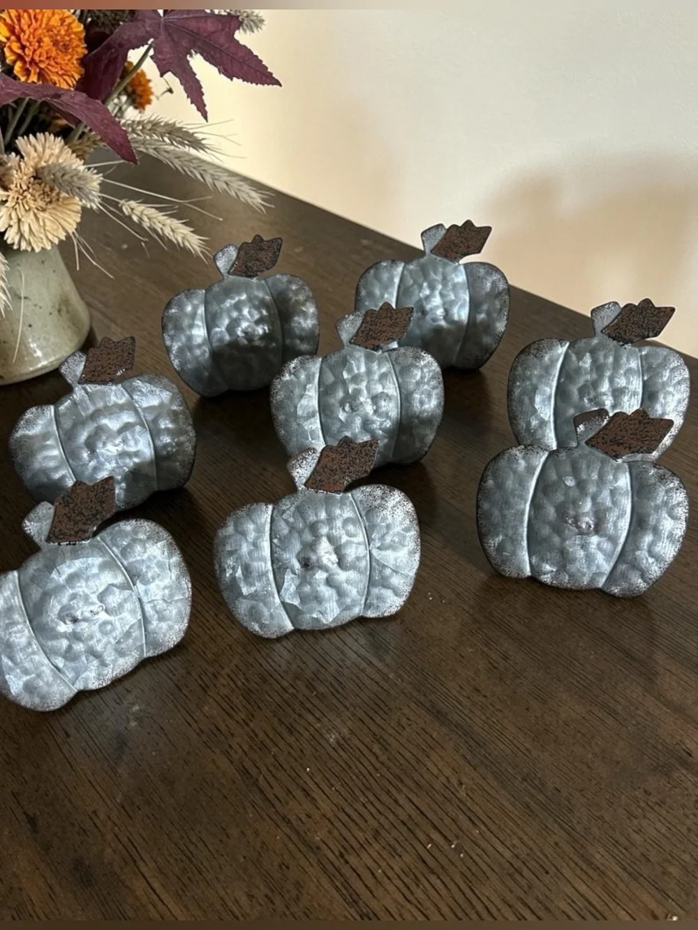 Set of 8 Rustic Galvanized Metal Pumpkin Napkin Rings Holders